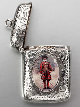 Victorian Silver & Enamel Vesta Case - Beefeater, Tower of London